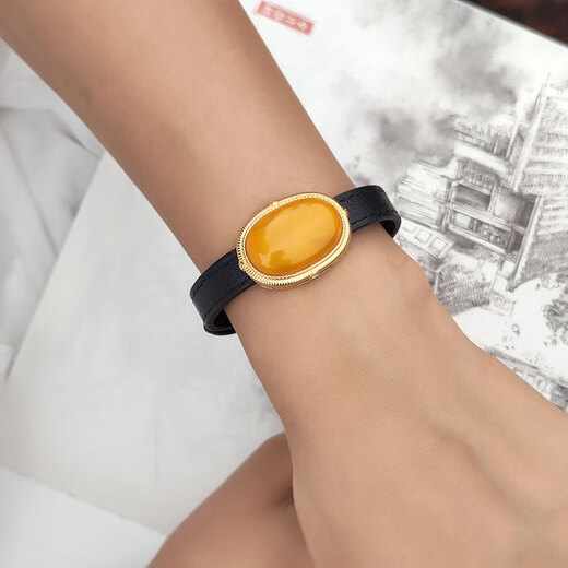 Her Generation Chicken Butter Yolk Noodles Old Beeswax Bracelet Full Honey Amber Cow Leather Bracelet 16*24MM Beeswax (866903)