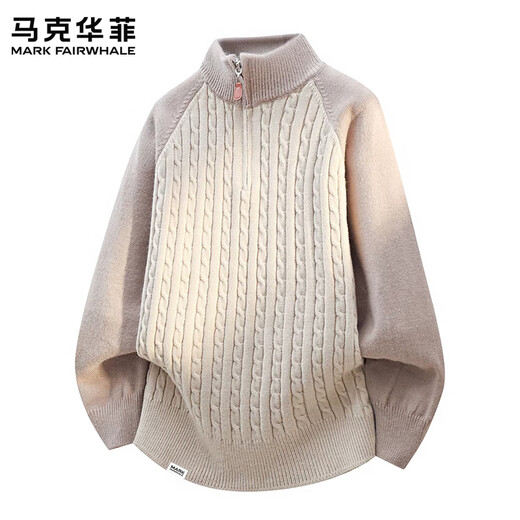MARK FAIRWHALE Hong Kong-style retro casual sweater men's 2026 spring new loose, comfortable, warm, contrasting color, fashionable and versatile top, khaki beige official authentic M recommended 90-105 Jin Jin equals 0.5 kg