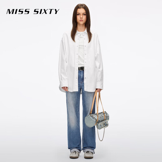 MISS SIXTY2026 spring new long-sleeved denim shirt for women cotton and linen simple white pocket casual commuting white XS