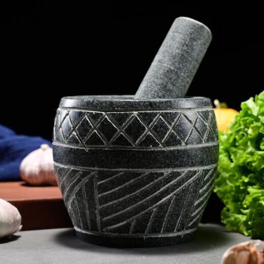 He Jiagong's handmade natural garlic pounder stone mortar household garlic mortar pound medicine jar hand-cut whole stone grinding peeling garlic press garlic grinder handmade bluestone special stone mortar with lid