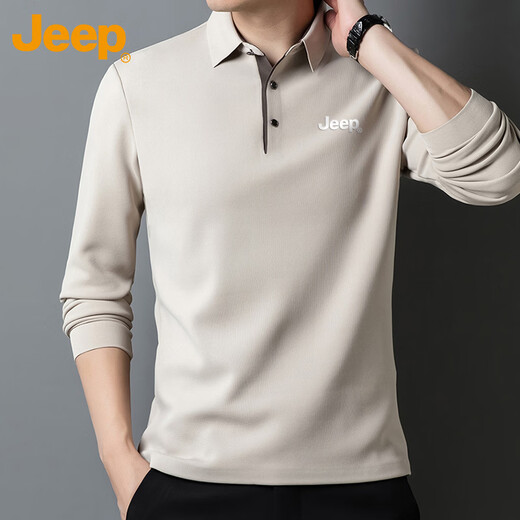 JEEP Jeep long-sleeved t-shirt men's autumn and winter business casual lapel polo bottoming shirt men's beige XL
