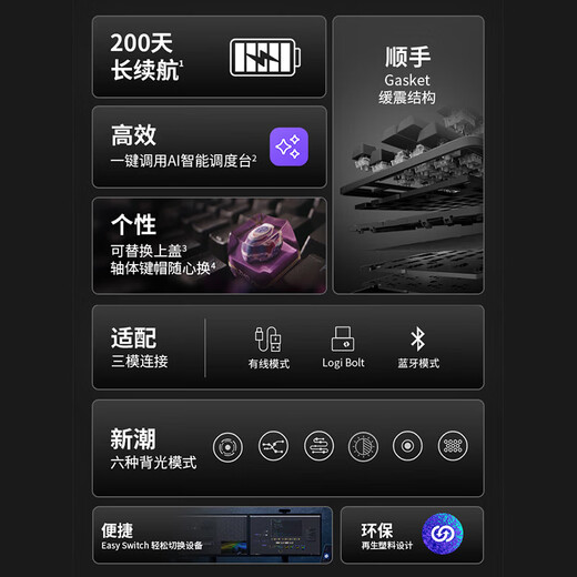 Logitech Lingyan series K868 customized AI mechanical keyboard K865 upgraded wireless three-mode gasket structure 97 keys g102/g304/g502 travel office keyboard and mouse set K868+G304 black travel office set