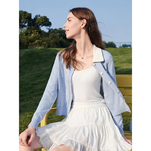 Betu women's 2026 spring new knitted cardigan lapel flower embroidery sweet age-reducing top 2602T89