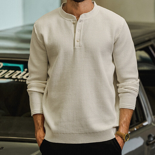 Chaoyugong American retro trendy warm sweater for men 2025 new style lazy style waffle loose casual sweater for men pure white S