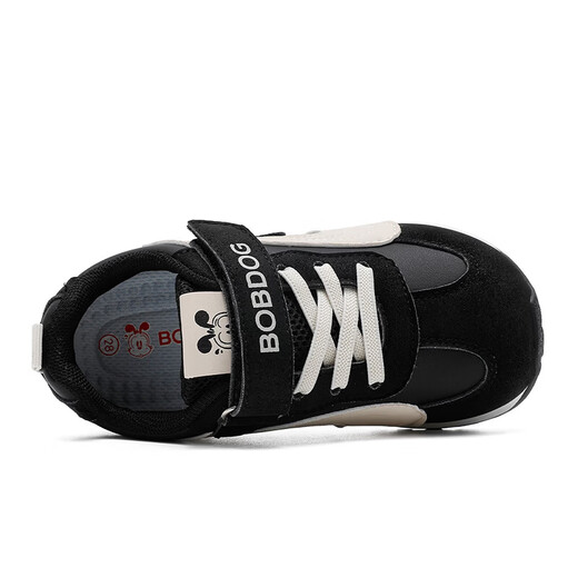 BOBDOG children's shoes spring new big children's running shoes 2026 low-top versatile children's sports shoes women's casual shoes boys' shoes black/meter 36 suitable for feet length 22.3cm
