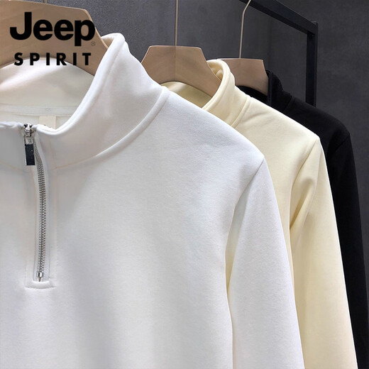 JEEP SPIRIT Jeep Large Size 300Jin Jin is equal to 0.5kg Daily wear half-high zipper collar sweatshirt men's trendy brand ins jacket spring and autumn top Black - Thin M 80-115Jin Jin is equal to 0.5kg