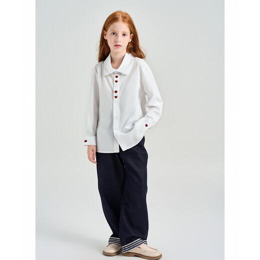 Montagut girls sweet and cute embroidered love pure cotton white shirt spring new medium and large children's doll collar long-sleeved shirt