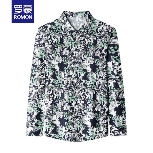 
ROMON brand floral shirt men autumn long sleeve trendy handsome men's floral shirt slim middle-aged spring and autumn thin men's cotton 9904 red XXL