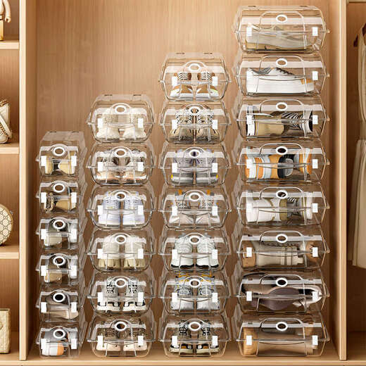 Yusenyi Boot Storage Shoe Box Space-saving Large Capacity Shoe Storage Box Transparent Shoe Cabinet Plastic Transparent White 4 pcs. Boots/high-top shoes 45 can be placed