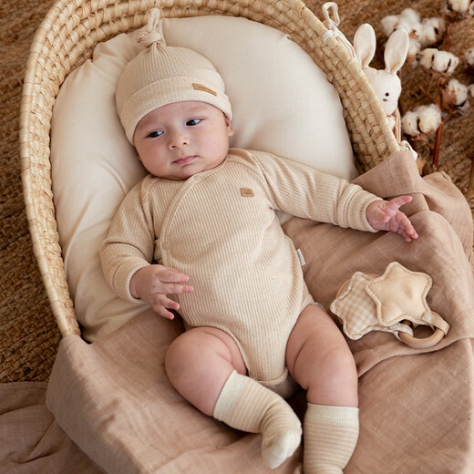 Koala Nose Innocence Colored Cotton Native Undyed Baby Comfortable Romper Suit Simple Harness Bencai Basics Center Open Jumpsuit-Colored Cotton Brown 73cm