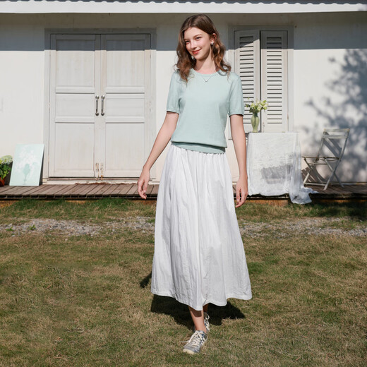 Tricolor modal combed cotton 2026 spring new short-sleeved sweater round neck solid color pullover simple M mint green S 155/80A