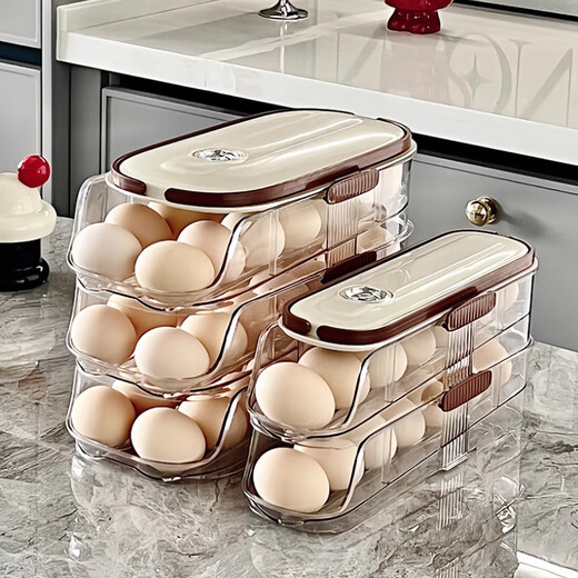 ASCOR egg storage box side door storage organizer refrigerator special food-grade rolling device for rolling eggs, fresh-keeping rack holder, double row - three layers