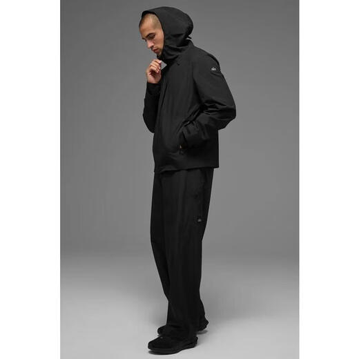 ALO YOGA men's casual jacket is simple and versatile, water-repellent, warm, windproof, adjustable brim, black polyester fiber, Black, one size fits all | M