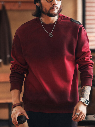 Green Deer American retro heavyweight dirty dyed spring and autumn men's sweatshirt new loose long-sleeved T-shirt top trendy Ancora red L suitable for 130-150Jin Jin equals 0.5 kg