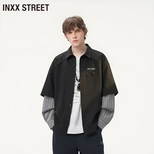 Inxx (inxx) INXX STREET fake two-piece casual shirt for men spring and autumn new style lapel trendy loose versatile cardigan shirt black M