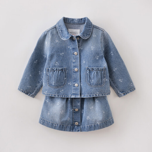 MARC&JANIE Mark Jenny Spring Little Cherry Girls Pure Cotton Denim Suit 2026 Spring New Style 560285 Blue 90 (recommended height 81-90)