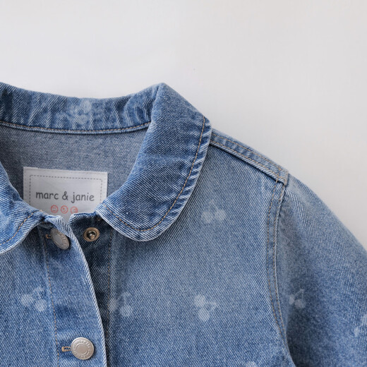 MARC&JANIE Mark Jenny Spring Little Cherry Girls Pure Cotton Denim Suit 2026 Spring New Style 560285 Blue 90 (recommended height 81-90)