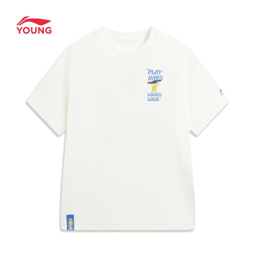 Li Ning (LI-NING) children's clothing children's sports short-sleeved boys' and older children's icy comfortable antibacterial loose T-shirt cultural shirt 140YHSW031-1