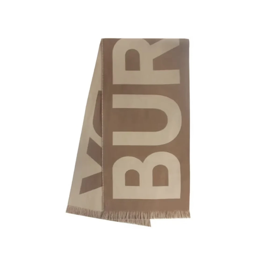 BURBERRY Burberry scarf with large logo, wool jacquard shawl, tassel warm scarf for men and women, brown 80571481