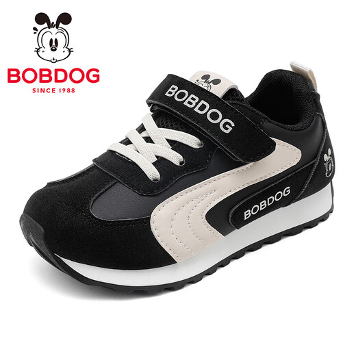 BOBDOG children's shoes spring new big children's running shoes 2026 low-top versatile children's sports shoes women's casual shoes boys' shoes black/meter 36 suitable for feet length 22.3cm