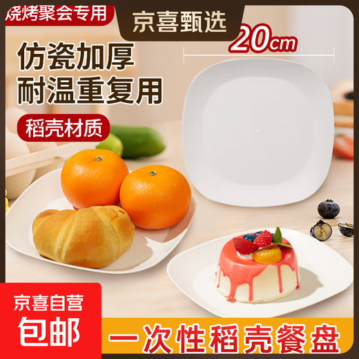 Rice husk disposable dinner plate square biodegradable thickened waterproof and oil-proof barbecue fruit disc camping picnic set 20 square plates