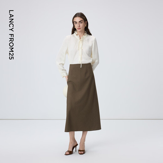 Langzi lace-up retro polka-dot shirt with earrings, elegant and gentle commuter style top for women, 2026 spring new style, off-white L