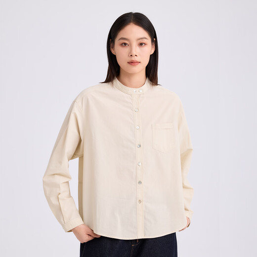Colorless and odorless 26th spring new product, cotton-feel stand-up collar, simple design, long-sleeved shirt, women's top, gray apricot L (38)