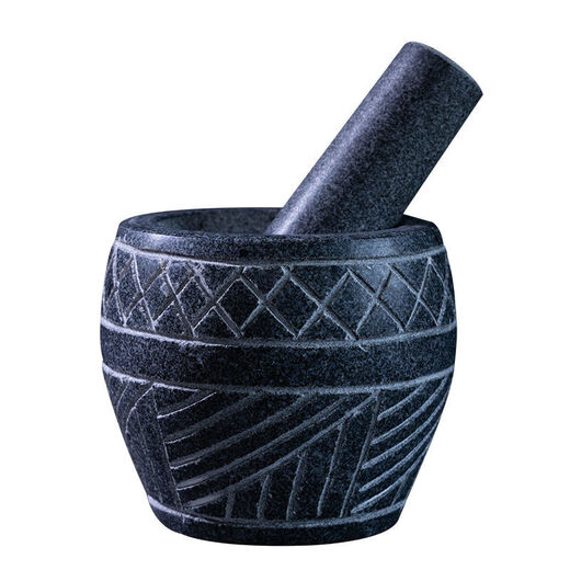 Black stone bluestone hand-carved stone mortar, garlic mortar, garlic pounder, bowl and mortar grinder, jar pounder, black stone carving number 14 cm diameter stone mortar