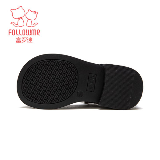 Fuluo Mi Girls Leather Shoes Spring New Fashion Versatile Princess Shoes Little Girls Soft Sole Anti-Slip Square Mouth Single Shoes Black 31