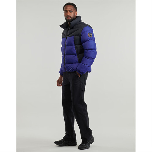 NAPAPIJRI Men's Thickened Warm Cotton Clothes Stand Collar Coldproof Bread Jackets Black and Blue Color Matching Outdoor Casual Tops 026 New Style Black Blue L (EU)