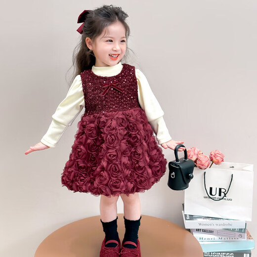 Balala Balabala 50% off on girls' velvet suit skirt autumn and winter 2026 new winter baby one-year-old same style Angora red_bottoming shirt + skirt 90 cm