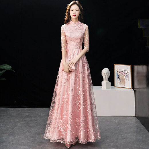 Mu Yunlan Vocal Music Bel Canto Dress for Art Examination Temperament Vocal Music Bel Canto Solo Female Niche Long Style High School Student Performance Evening Ceremony Pink Long Style XS