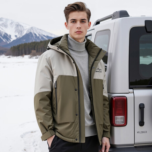 Rich 90 duck down windproof and warm outdoor color matching winter men's down jacket thick hooded jacket men's down jacket men