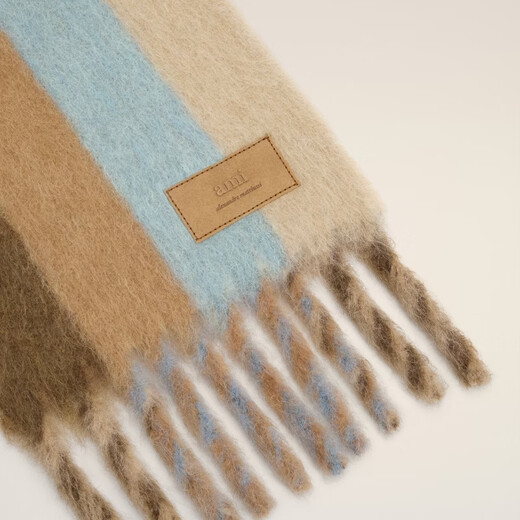Ami Paris letter label mohair blended scarf striped double-sided scarf Christmas gift 230 cream coffee/sky blue/camel/hazelnut U