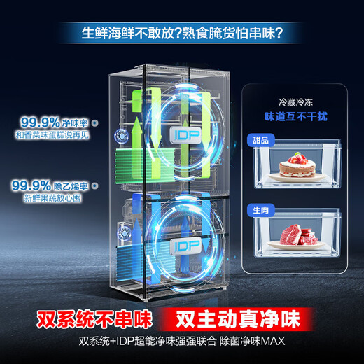 Rongsheng 526 upgraded model Ares 573L French multi-door four-door refrigerator large capacity dual system ultra-thin embedded first-class energy efficiency air-cooled frost-free household BCD-573N40FQLAD gray