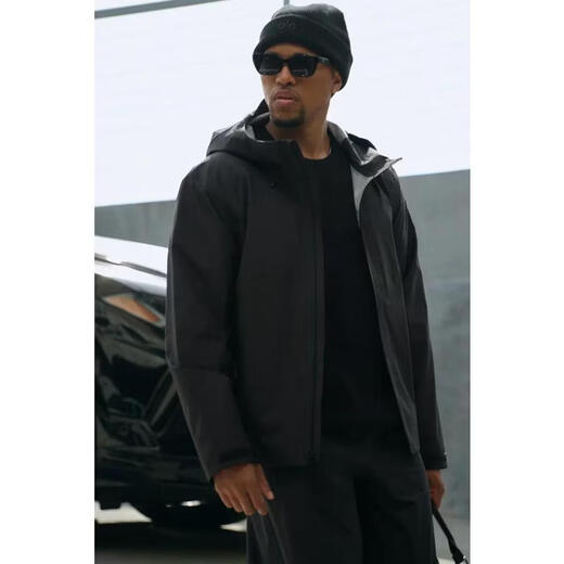 ALO YOGA men's casual jacket is simple and versatile, water-repellent, warm, windproof, adjustable brim, black polyester fiber, Black, one size fits all | M