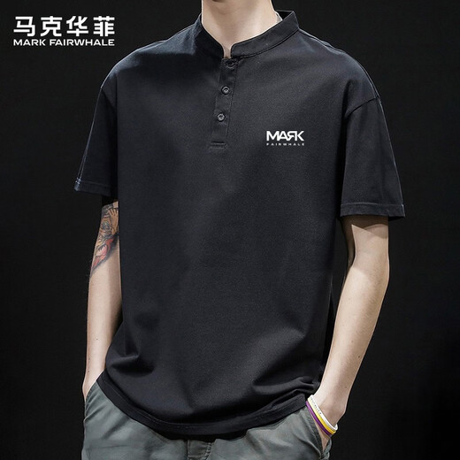 MARK FAIRWHALE short-sleeved T-shirt men's summer trendy brand versatile short-sleeved men's loose breathable simple T-shirt men's black XL