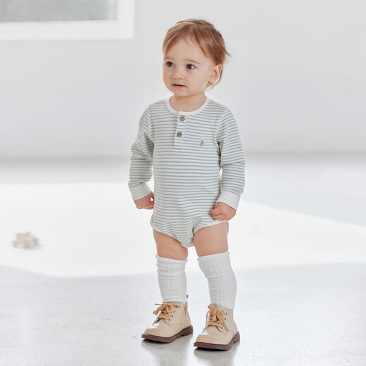 Babylove baby bag fart clothes spring and autumn pure cotton long-sleeved triangle romper infant striped clothes green stripes 66cm