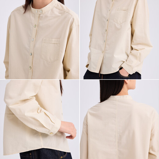 Colorless and odorless 26th spring new product, cotton-feel stand-up collar, simple design, long-sleeved shirt, women's top, gray apricot L (38)