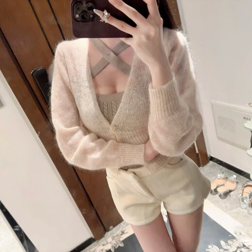 T TiTi beautiful girl cross bottoming tube top suspender v-neck knitted slim sweater jacket pure lust top cross suspender one size