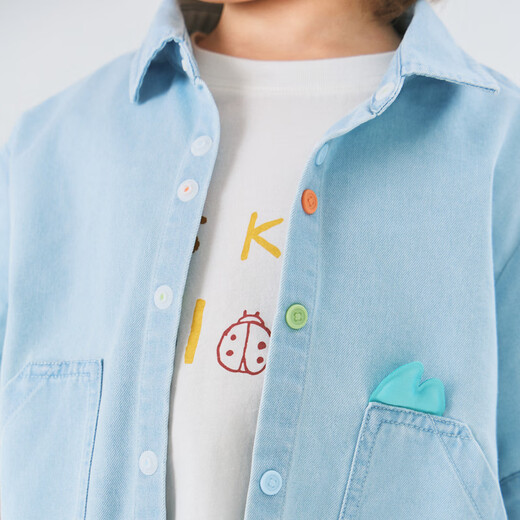 Papa climbing summer children's shirt boys embroidered denim top cool sun protection cute and versatile light blue 130
