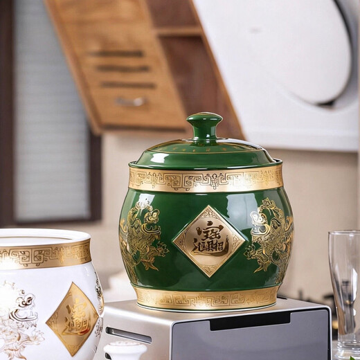SMVP Jingdezhen ceramic rice jar household installed moisture-proof and insect-proof rice bucket rice jar ceramic rice jar with lid household ceramic rice jar 8Jin Jin is equal to 0.5kg New Grain