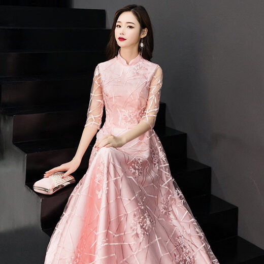 Mu Yunlan Vocal Music Bel Canto Dress for Art Examination Temperament Vocal Music Bel Canto Solo Female Niche Long Style High School Student Performance Evening Ceremony Pink Long Style XS