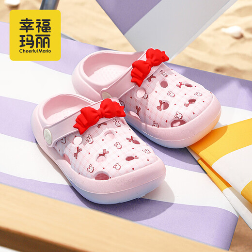 Happy Mary Children's Bow Croc Shoes Girls' Summer Soft Sole Bath Baby Baotou Sandals Baby Slippers Beach Slippers Pink 22 Inner Length 14cm Suitable for Feet Length 13-13.5cm