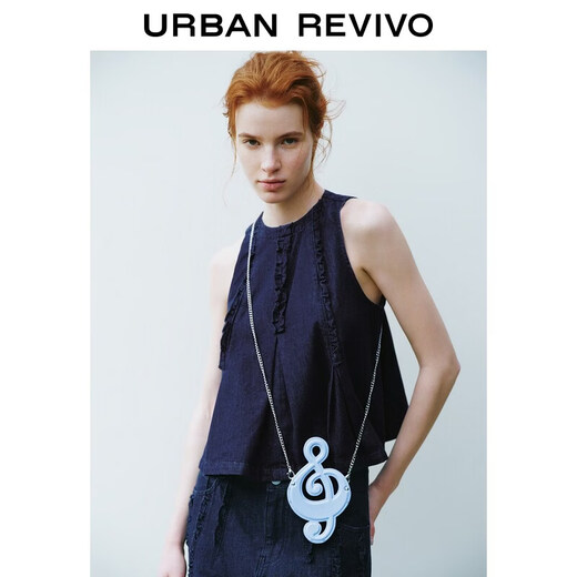 UR2026 Summer New Women's Urban Design Lace Sleeveless Cotton Denim Shirt UYU860041+ Blue S