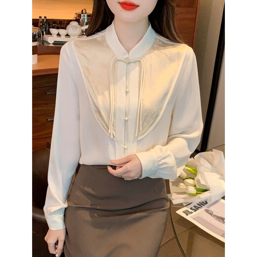 Playboy (PLAYBOY) Early Spring 2026 New Spring Clothes National Style Plate Button New Chinese Style Shirts Women's Simple Versatile Tops Western Style Small Shirts Official Flagship Apricot Color S 80-95Jin Jin is equal to 0.5 kg