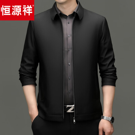Hengyuanxiang executive jacket men's stand collar solid color business casual jacket men's loose plus fat plus size dad lapel top black M 170