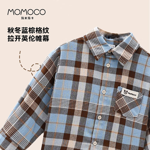 Mami Maka (MOMOCO) children's clothing boys' shirts 2026 spring style medium and large children's versatile plaid shirt plaid 020 90