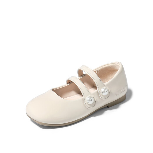 Saturday Girls Princess Shoes Spring Pearl Performance Shoes Soft Soled Girls Single Shoes Sweet Small Leather Shoes Classic Rice 34