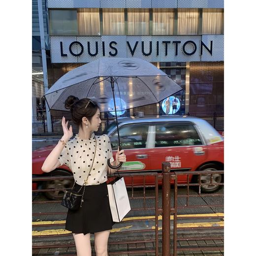 Fish Rabbit's Rabbit French Puff Sleeve Polka Dot Short Sleeve Shirt Women's Summer New Design Niche Top Polka Dot White M